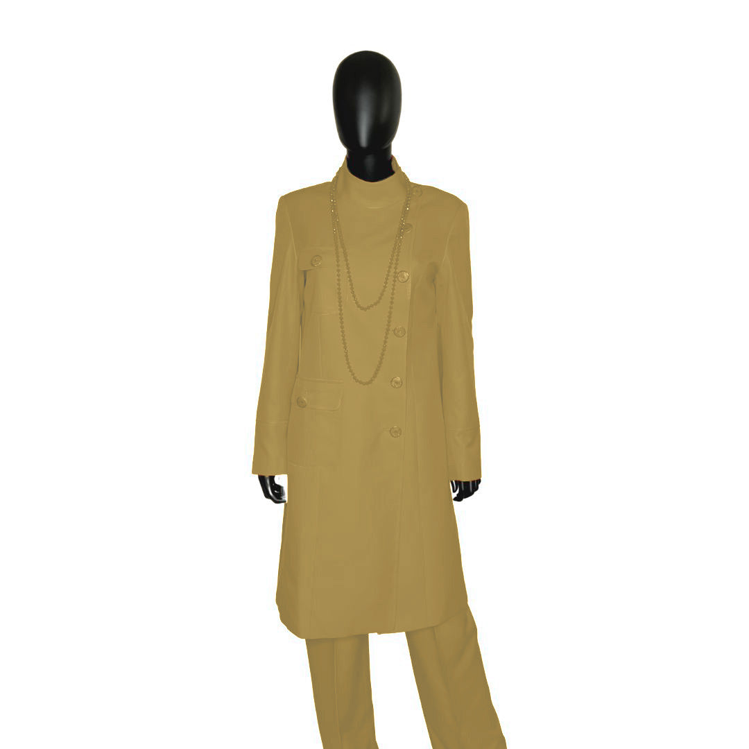Whole body front view of the Chandra three-piece brush garment on a mannequin, designed for Muslim sisters in the Nation of Islam who value women's modest clothing.