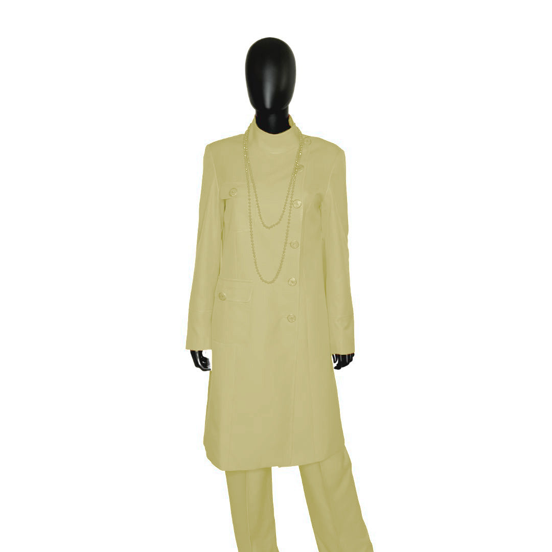 Whole body front view of the Chandra three-piece mushroom garment on a mannequin, designed for Muslim sisters in the Nation of Islam who value women's modest clothing.