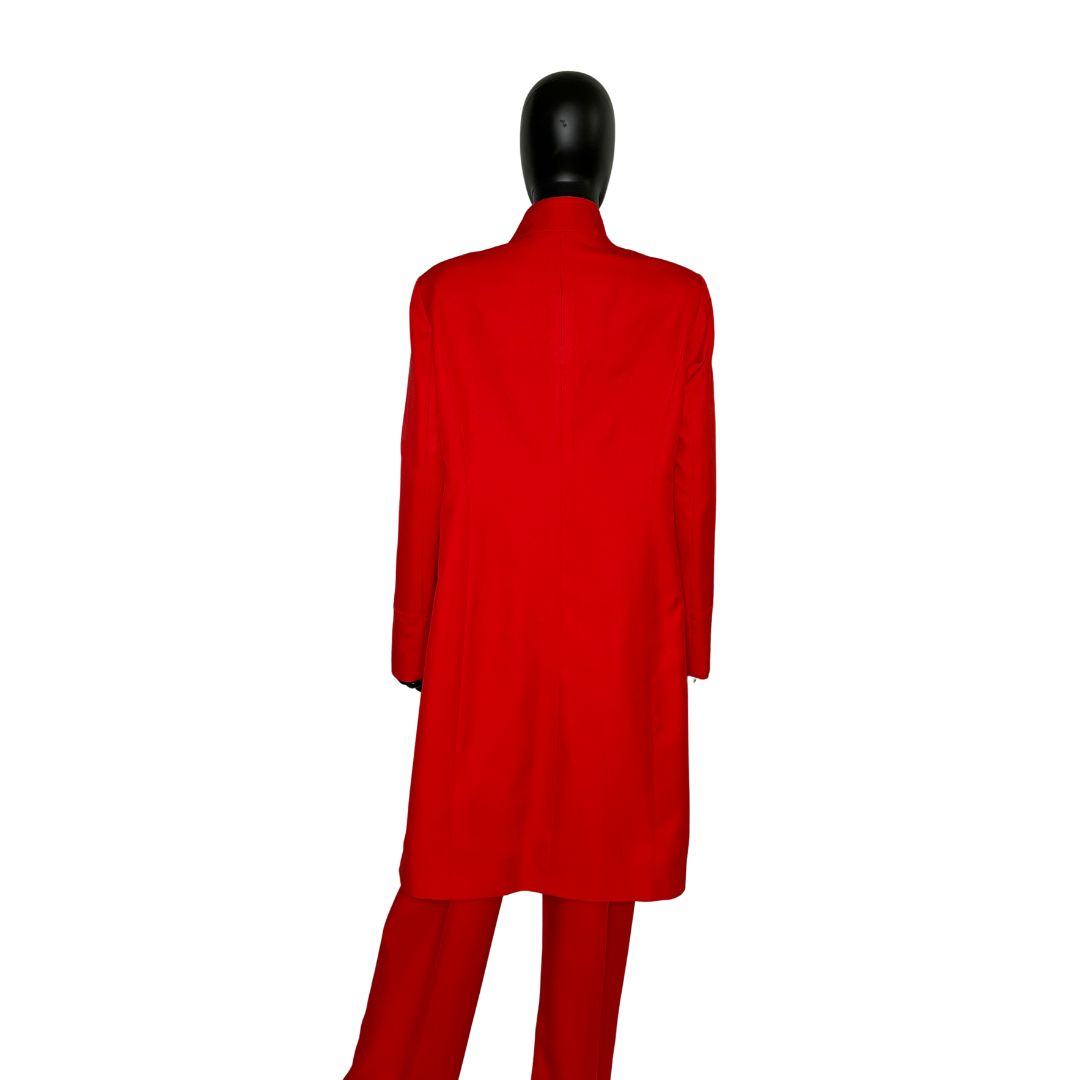 Whole body back view of the Chandra three-piece red garment on a mannequin, designed for Muslim sisters in the Nation of Islam who value women's modest clothing.