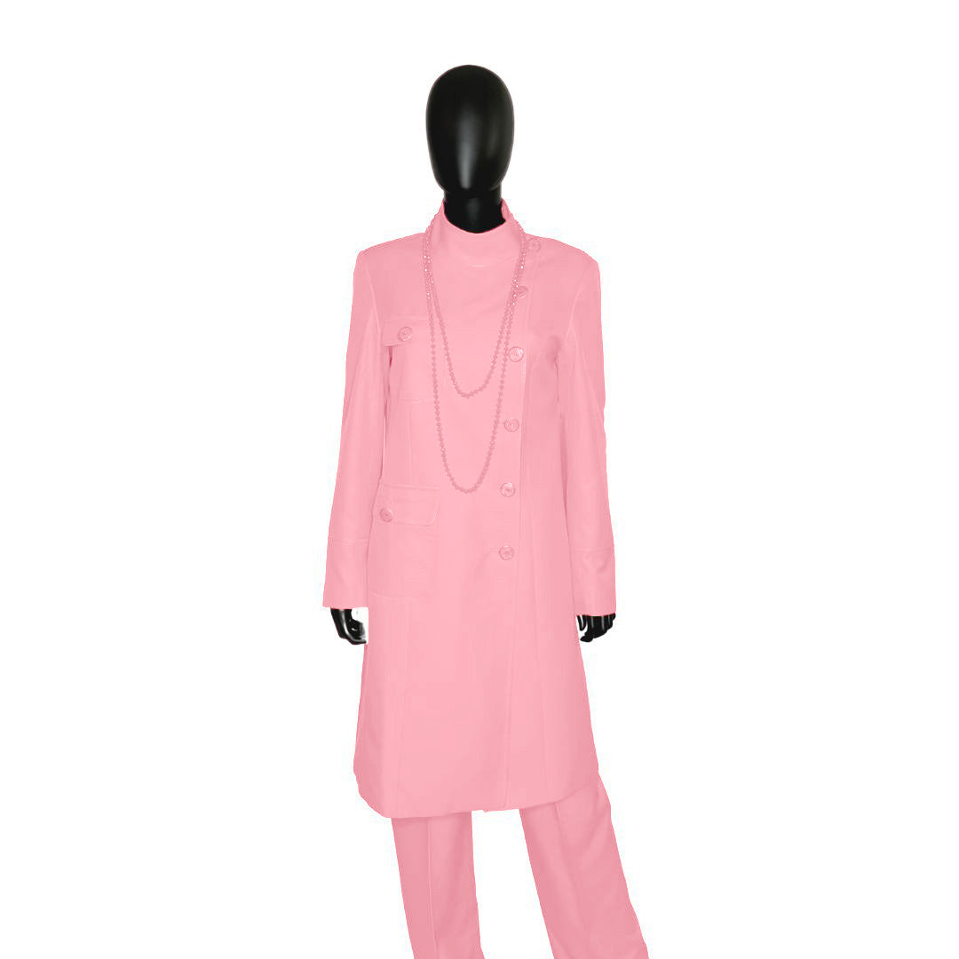 Whole body front view of the Chandra three-piece rosewater glow garment on a mannequin, designed for Muslim sisters in the Nation of Islam who value women's modest clothing.