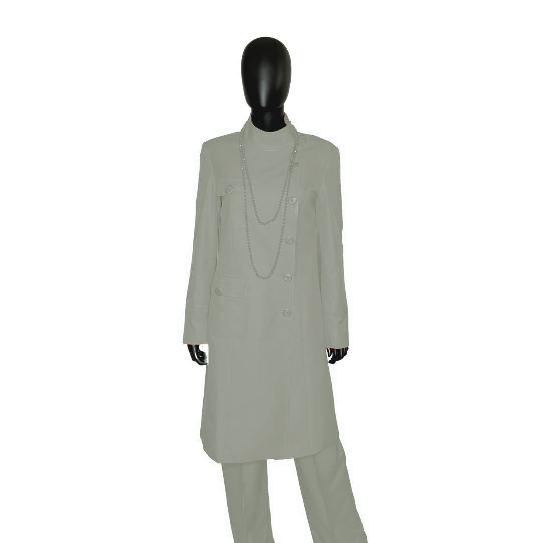 Whole body front view of the Chandra three-piece soft stone garment on a mannequin, designed for Muslim sisters in the Nation of Islam who value women's modest clothing.