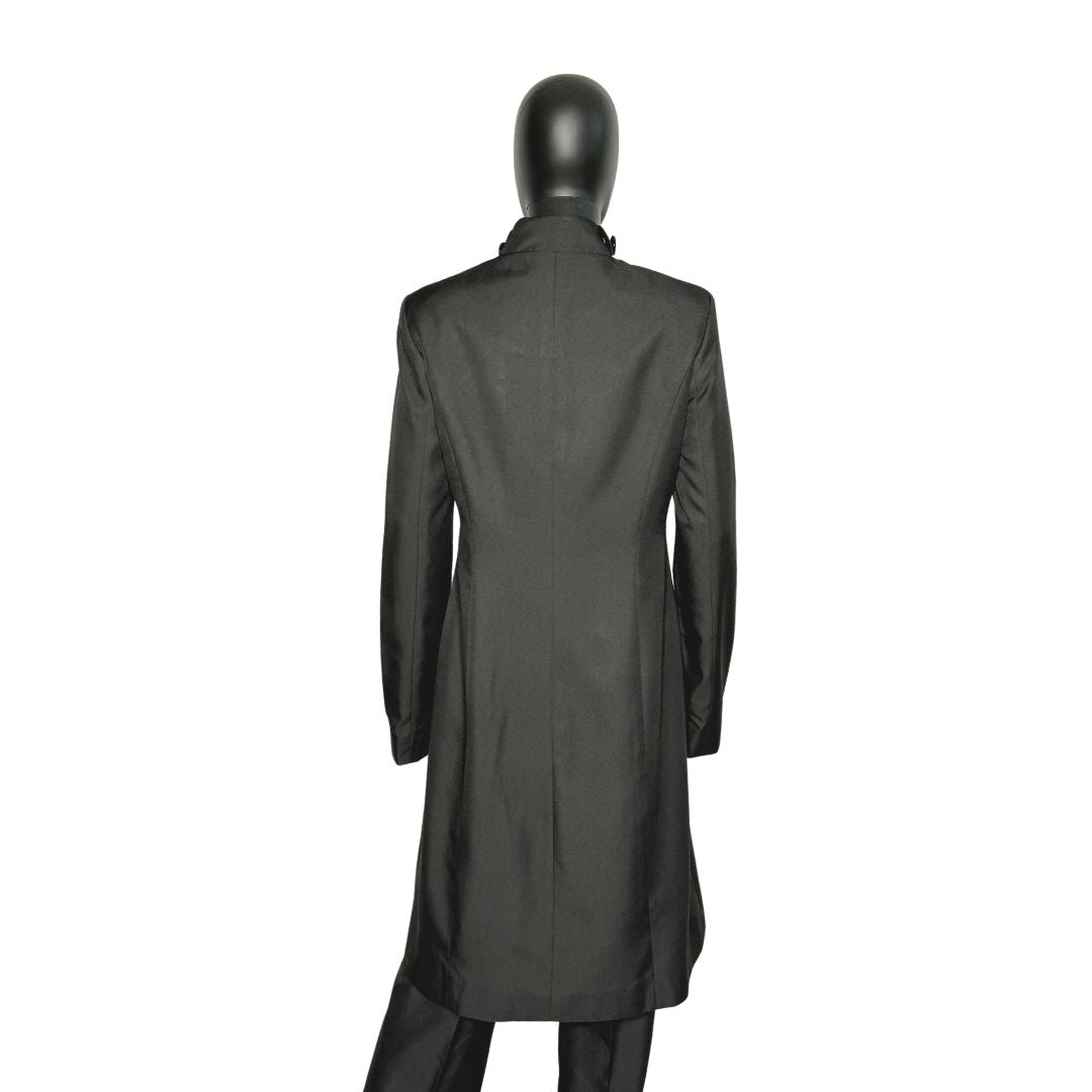 Whole body back view of the Queen three-piece black garment on a mannequin, designed for Muslim sisters in the Nation of Islam who value women's modest clothing.