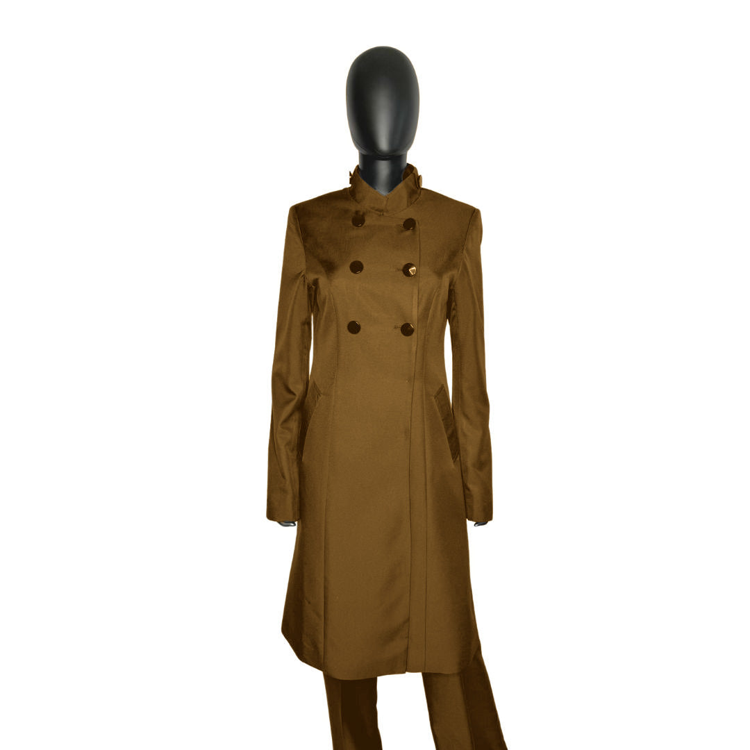 Whole body front view of the Queen three-piece cocoa dream garment on a mannequin, designed for Muslim sisters in the Nation of Islam who value women's modest clothing.