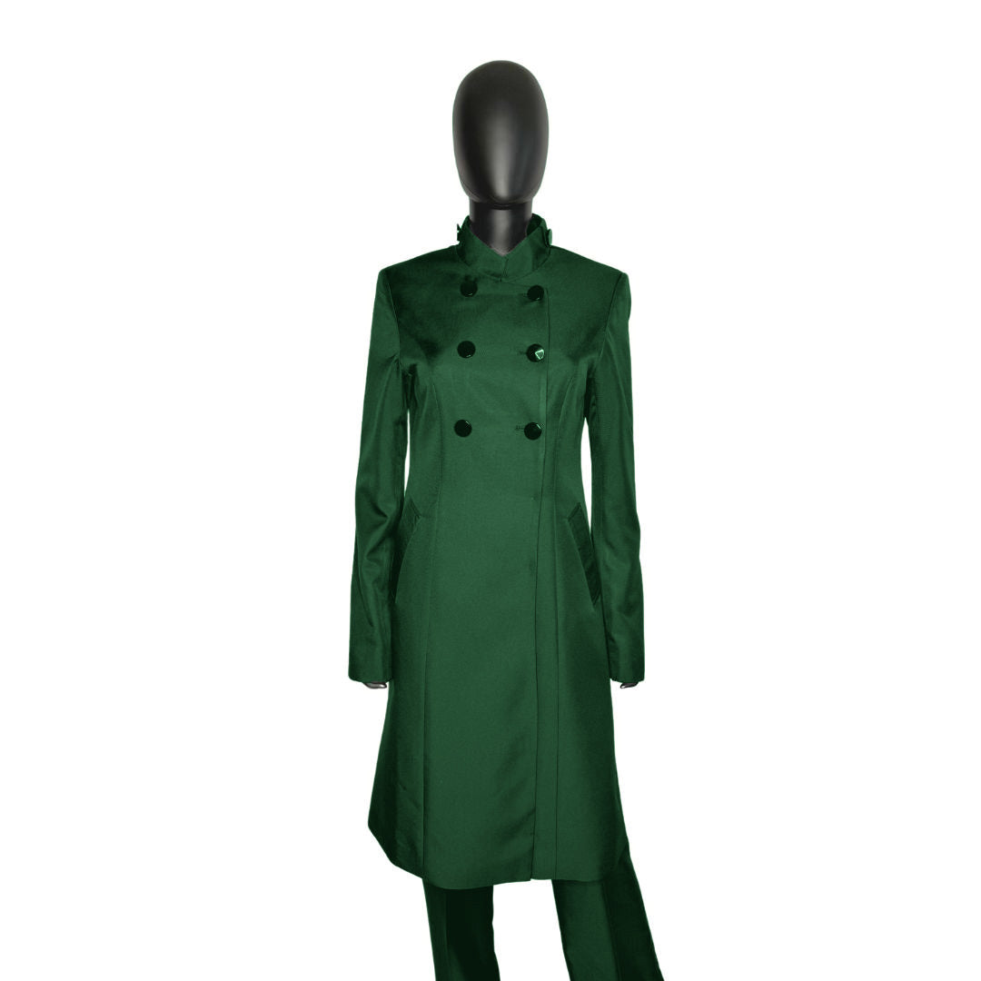 Whole body front view of the Queen three-piece evergreen essence garment on a mannequin, designed for Muslim sisters in the Nation of Islam who value women's modest clothing.