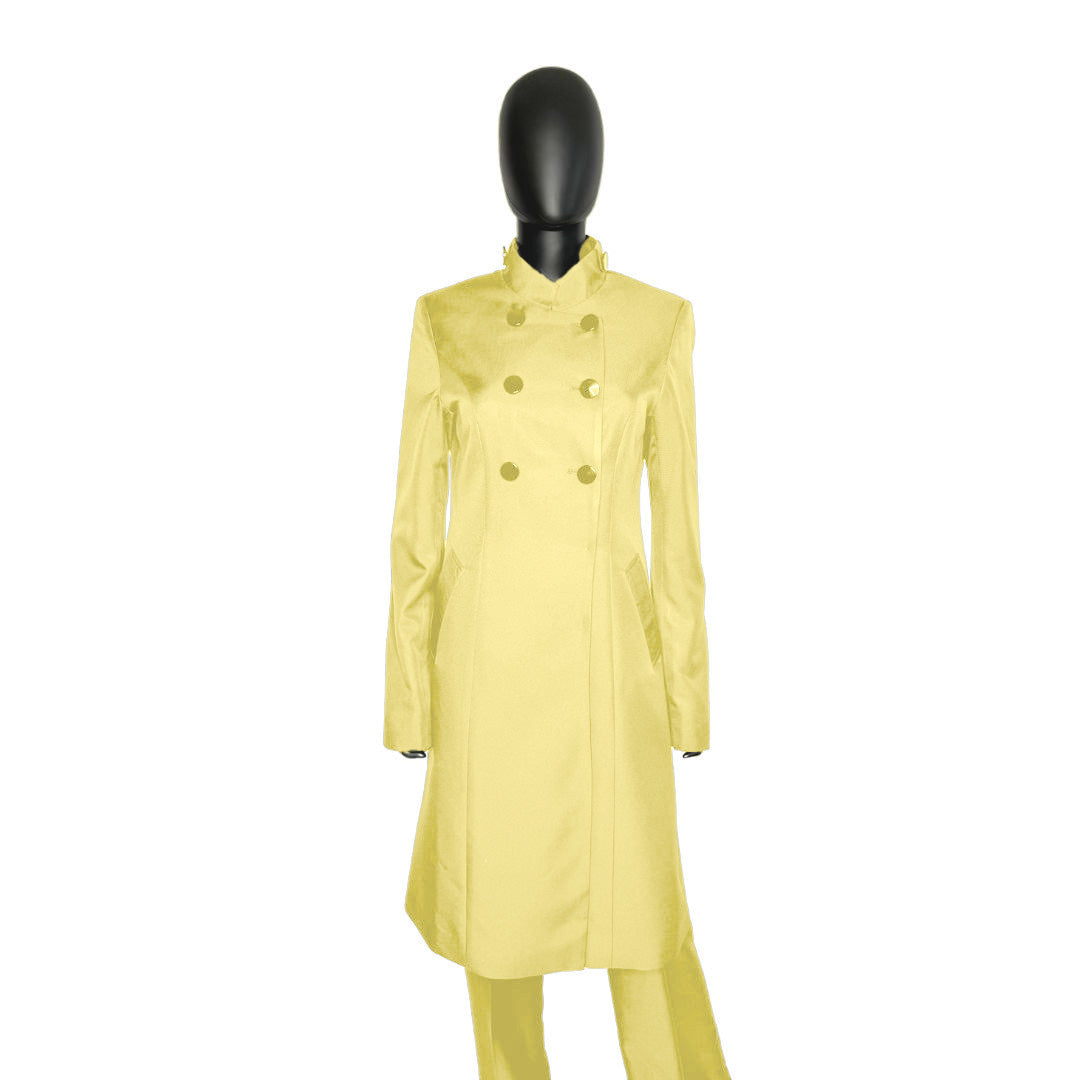 Whole body front view of the Queen three-piece lemon zest garment on a mannequin, designed for Muslim sisters in the Nation of Islam who value women's modest clothing.