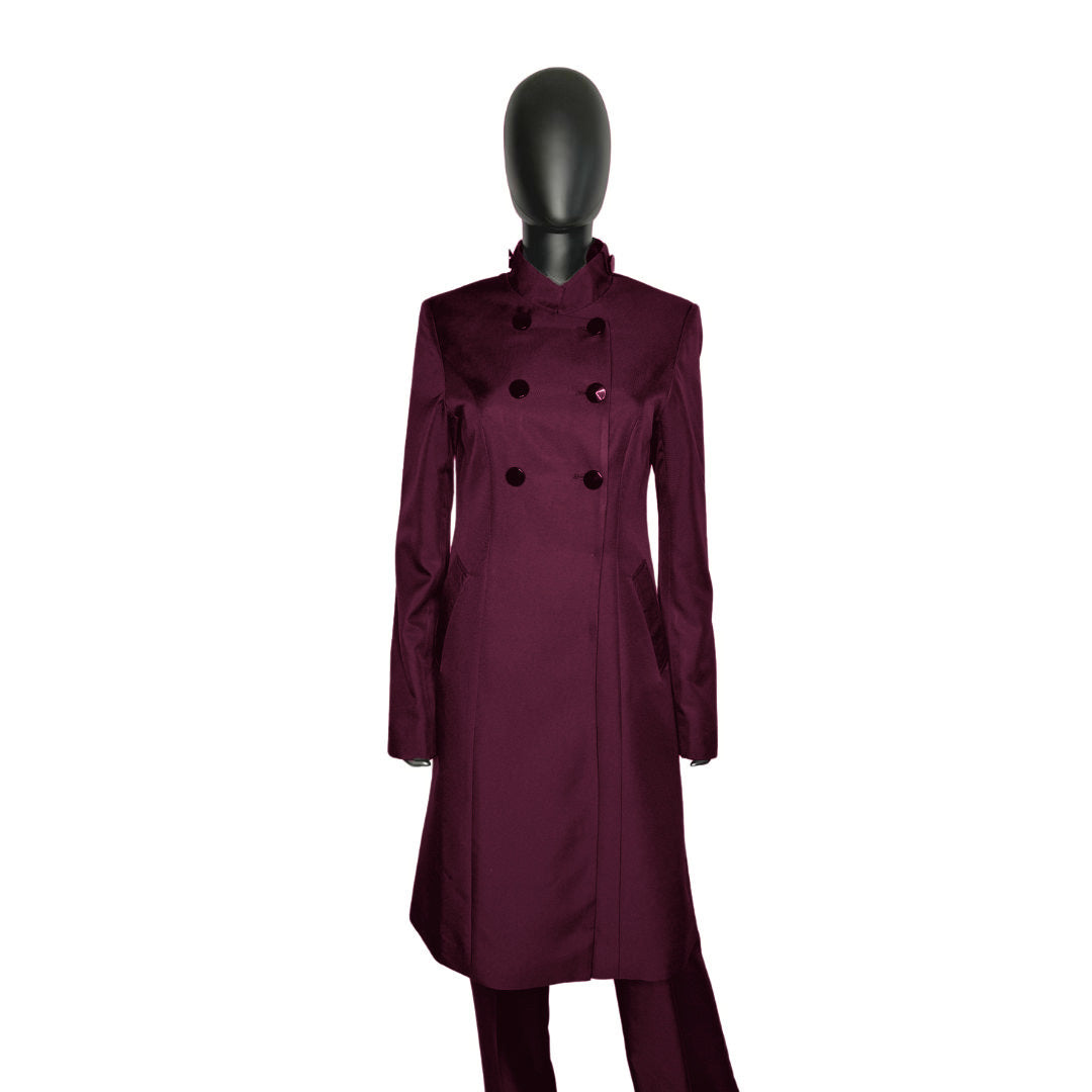 Whole body front view of the Queen three-piece mystic berry garment on a mannequin, designed for Muslim sisters in the Nation of Islam who value women's modest clothing.