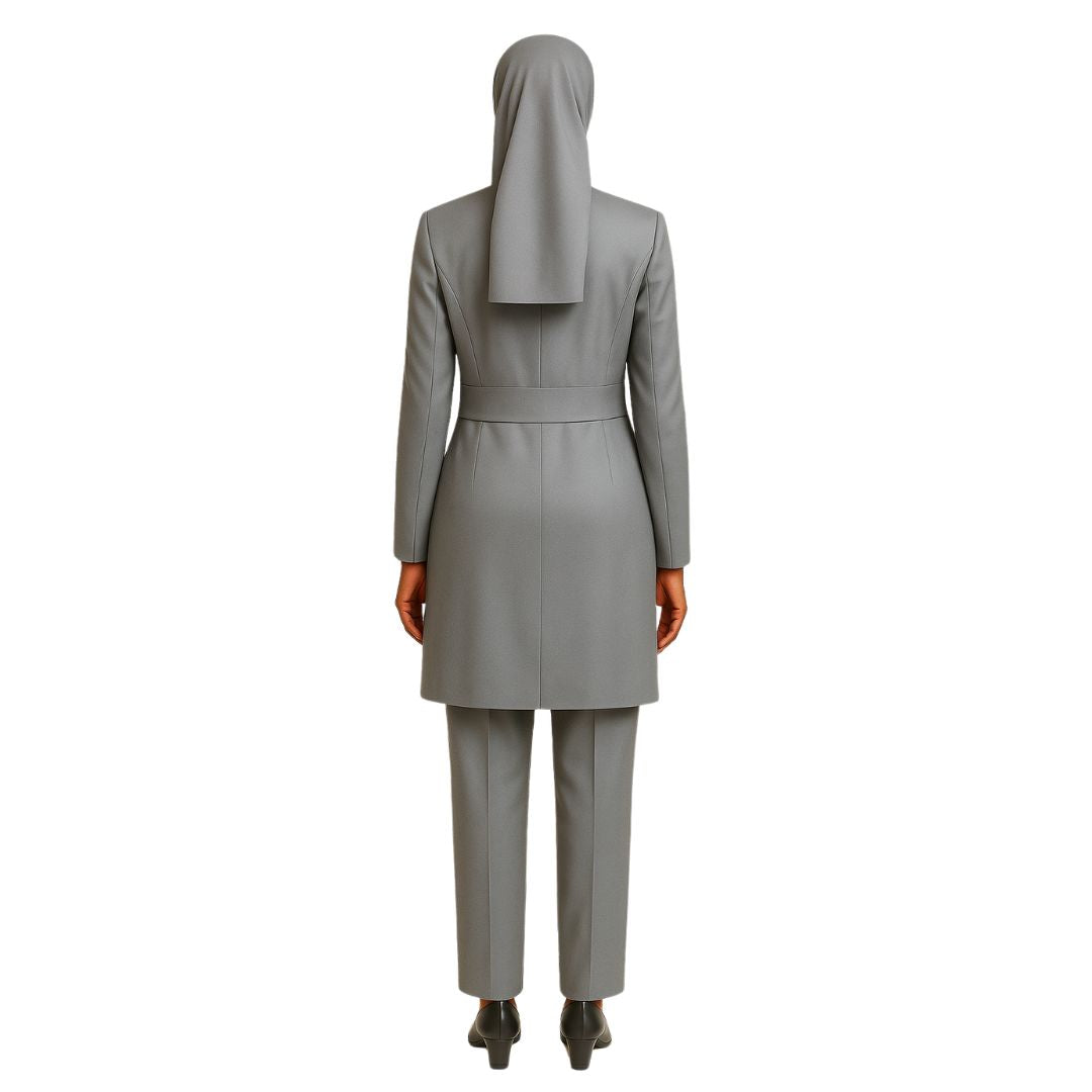 Gray suit with hijab on a white background