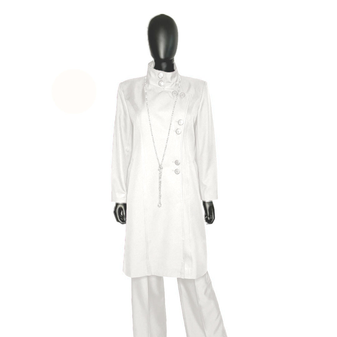 Whole body front view of the Aminah three-piece brilliant white garment on a mannequin, designed for Muslim sisters in the Nation of Islam who value women's modest clothing.