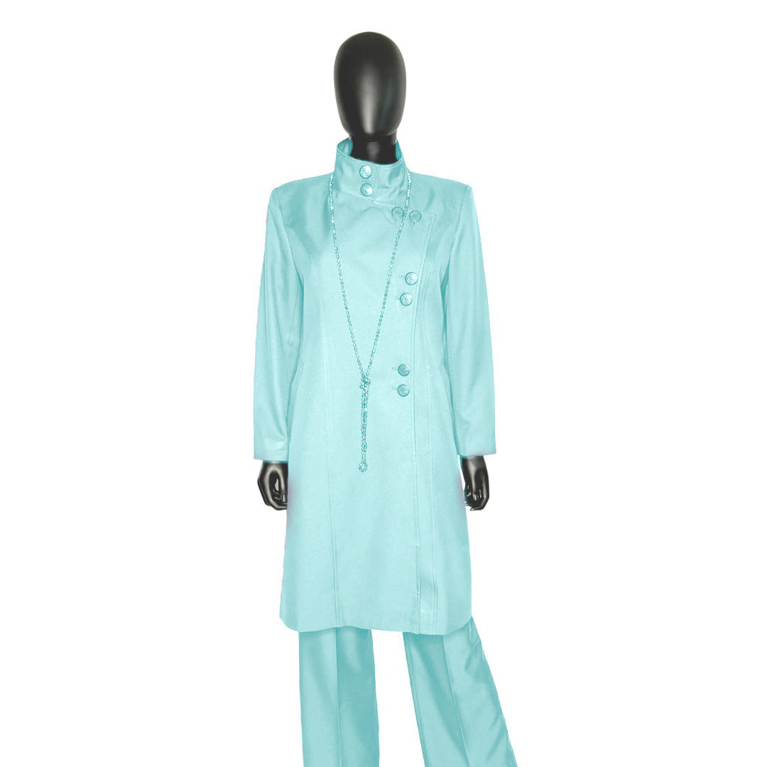 Whole body front view of the Aminah three-piece calm waters garment on a mannequin, designed for Muslim sisters in the Nation of Islam who value women's modest clothing.