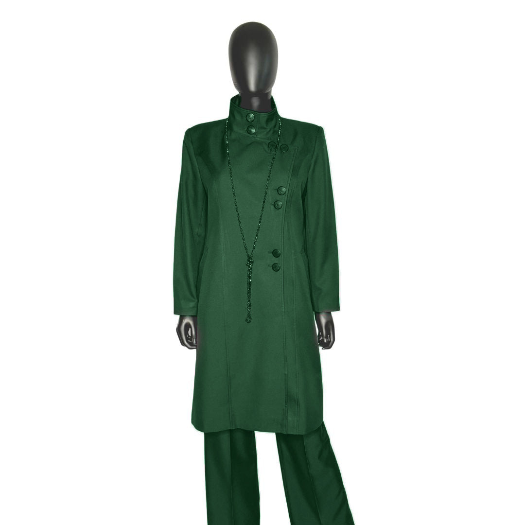 Whole body front view of the Aminah three-piece evergreen essence garment on a mannequin, designed for Muslim sisters in the Nation of Islam who value women's modest clothing.