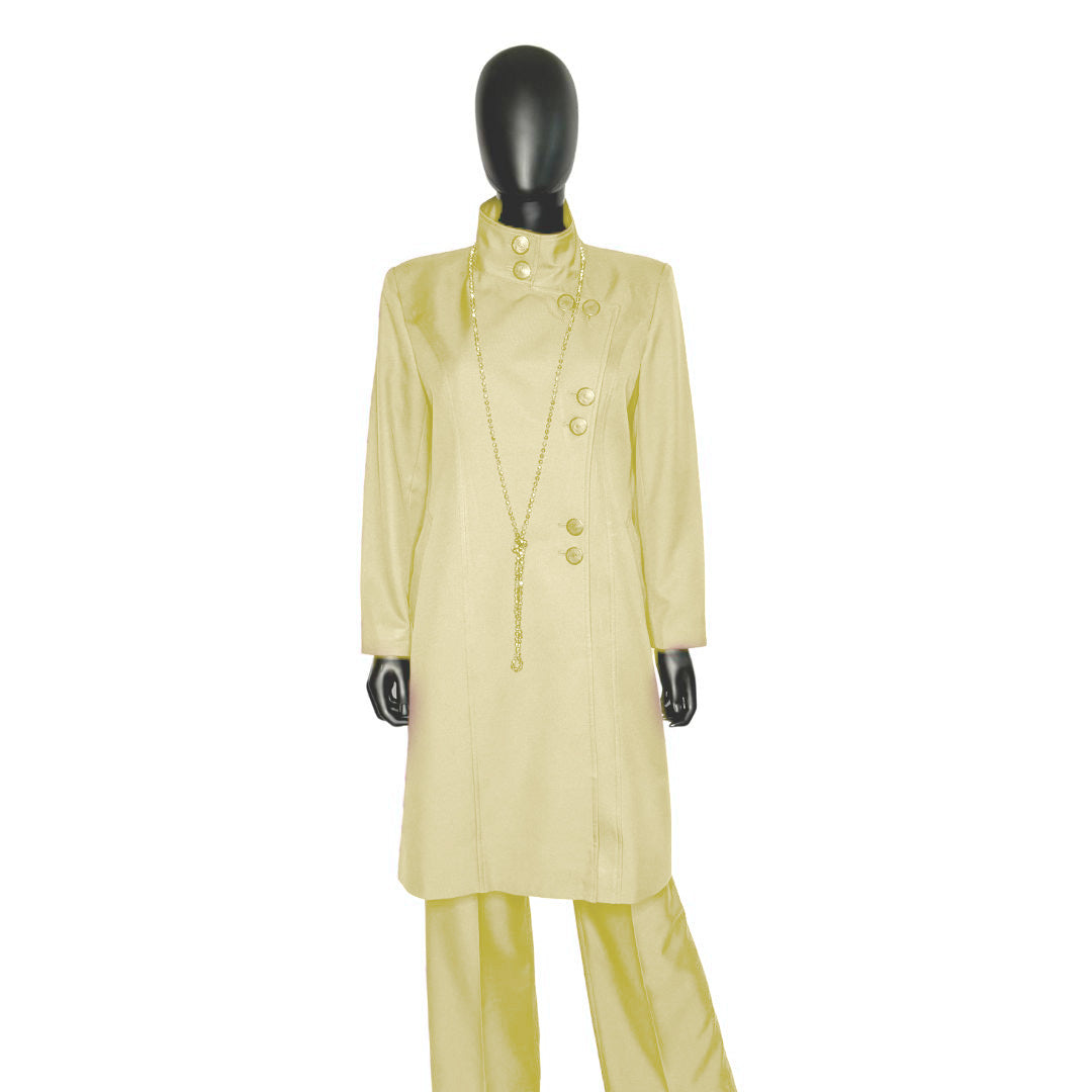 Whole body front view of the Aminah three-piece golden sand garment on a mannequin, designed for Muslim sisters in the Nation of Islam who value women's modest clothing.