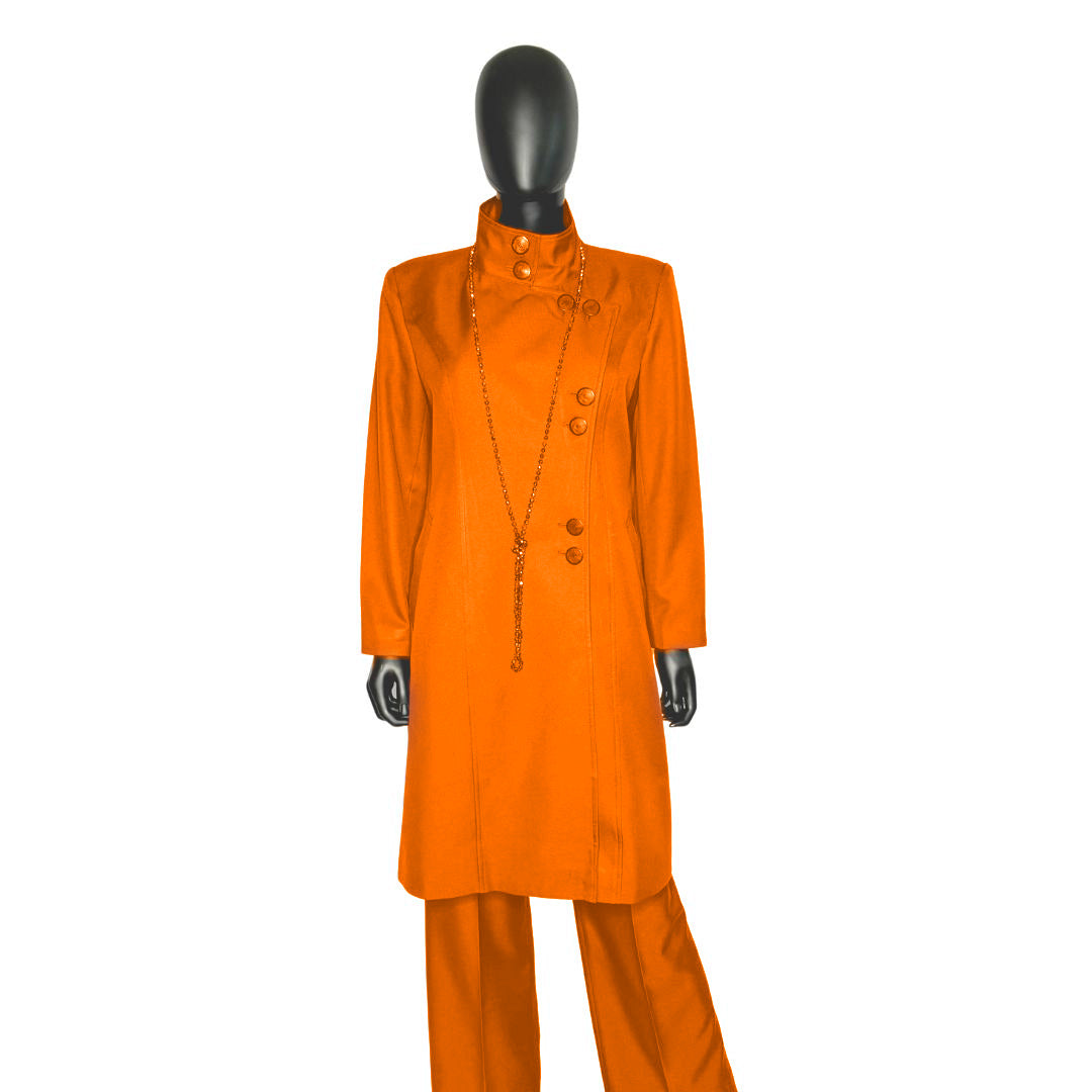 Whole body front view of the Aminah three-piece pumpkin spice garment on a mannequin, designed for Muslim sisters in the Nation of Islam who value women's modest clothing.