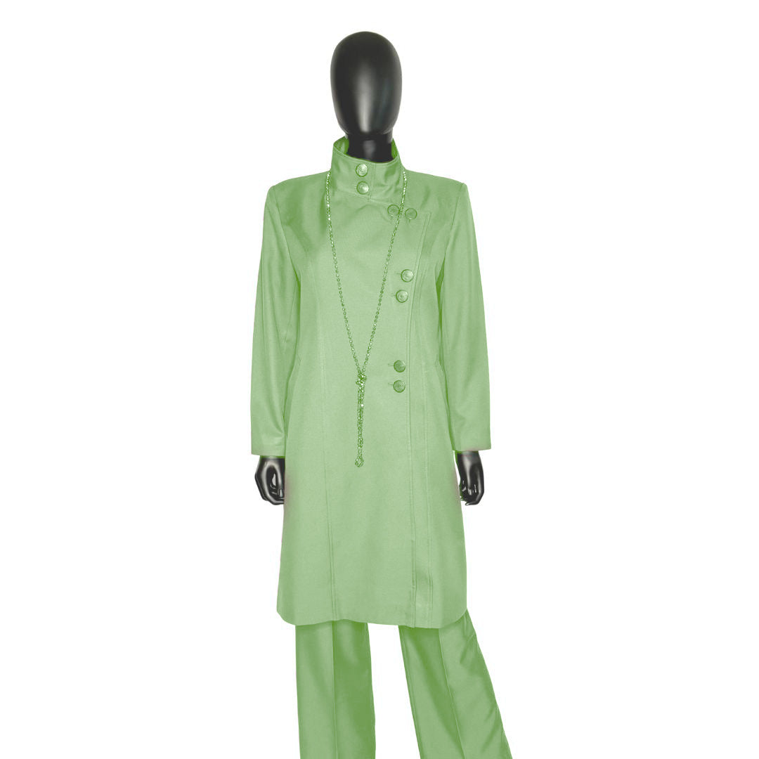 Whole body front view of the Aminah three-piece sage whisper garment on a mannequin, designed for Muslim sisters in the Nation of Islam who value women's modest clothing.