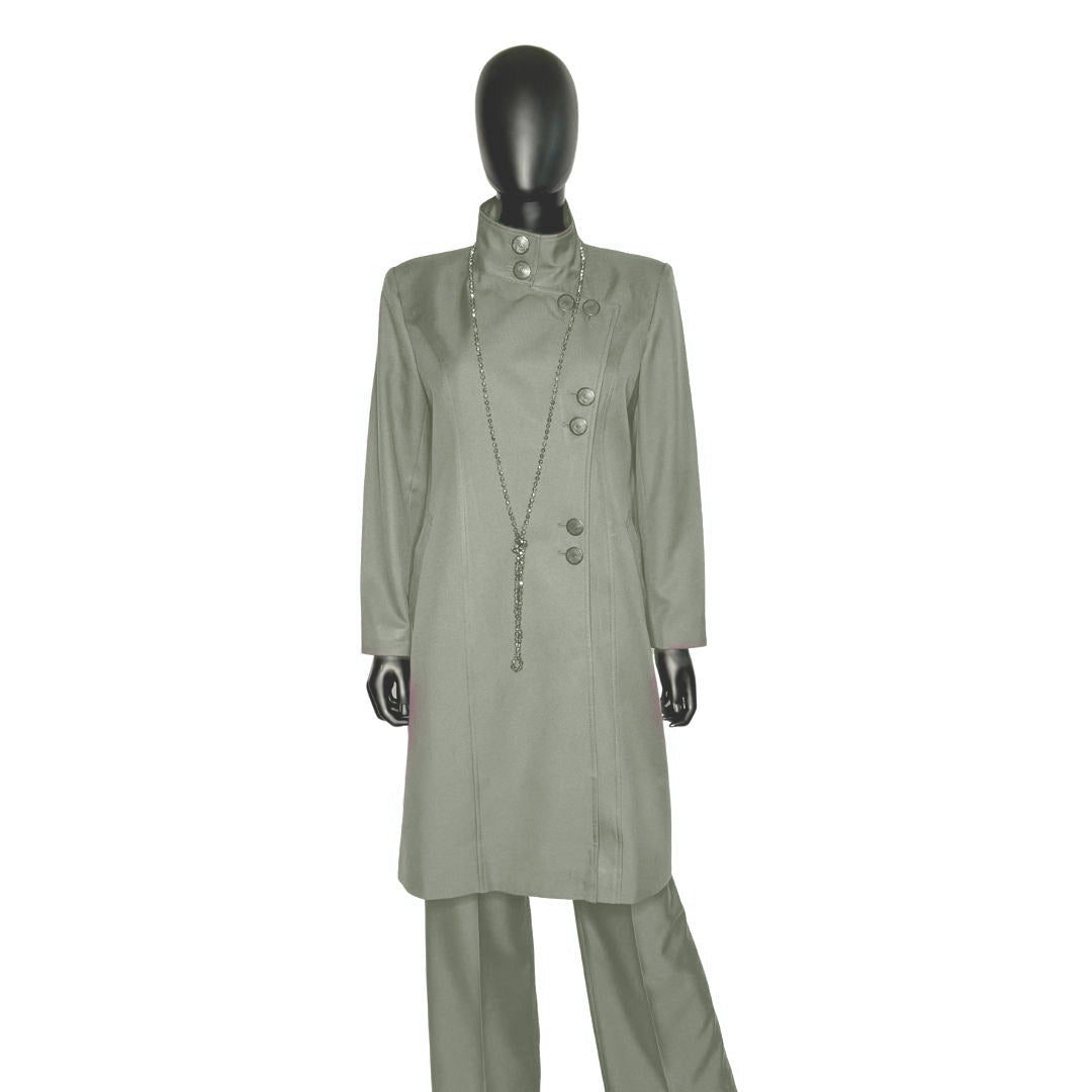 Whole body front view of the Aminah three-piece soft stone garment on a mannequin, designed for Muslim sisters in the Nation of Islam who value women's modest clothing.