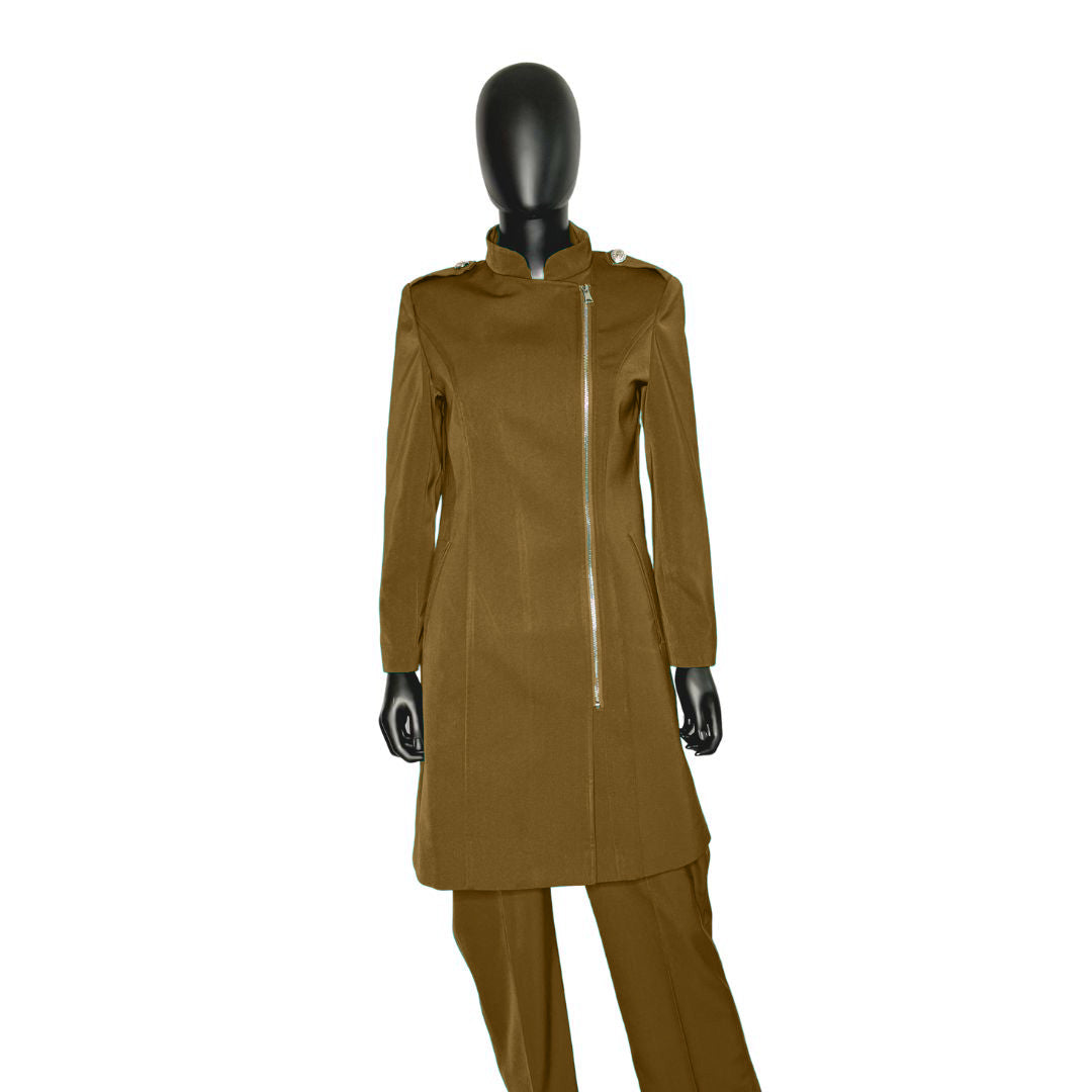 Whole body front view of the Aneesah three-piece cocoa dream garment on a mannequin, designed for Muslim sisters in the Nation of Islam who value women's modest clothing.