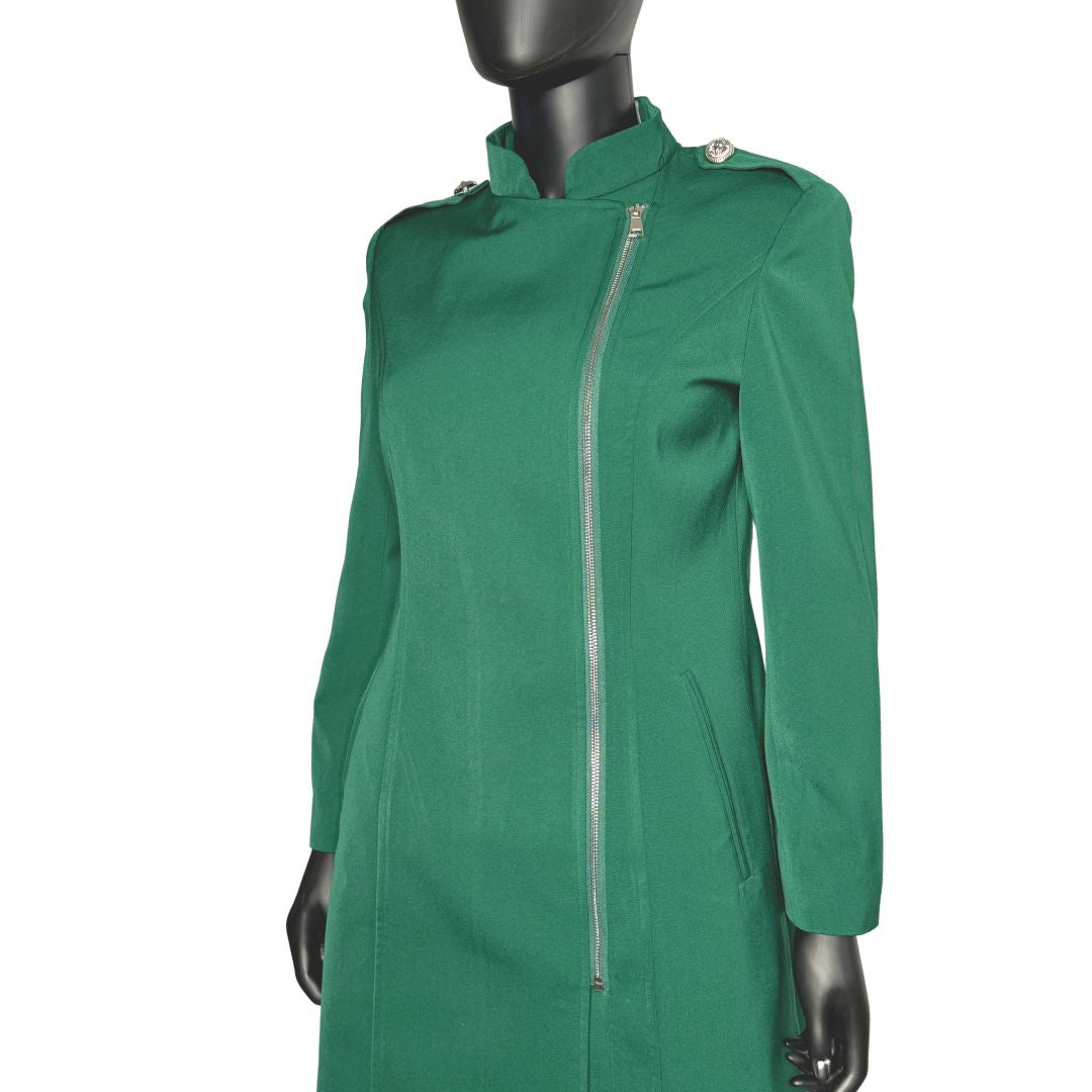 Upper body front view of the Aneesah three-piece green garment on a mannequin, designed for Muslim sisters in the Nation of Islam who value women's modest clothing.