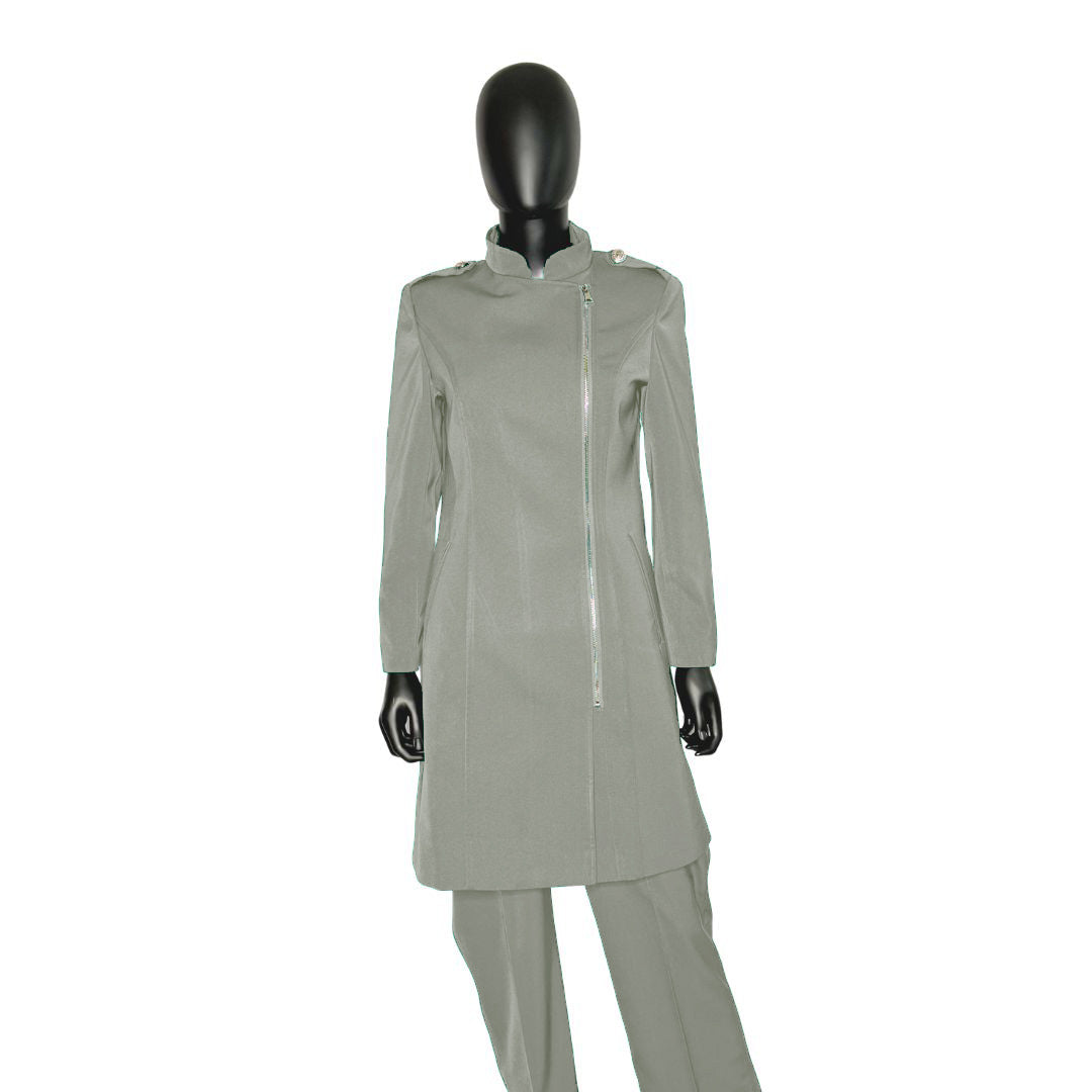 Whole body front view of the Aneesah three-piece soft stone garment on a mannequin, designed for Muslim sisters in the Nation of Islam who value women's modest clothing.