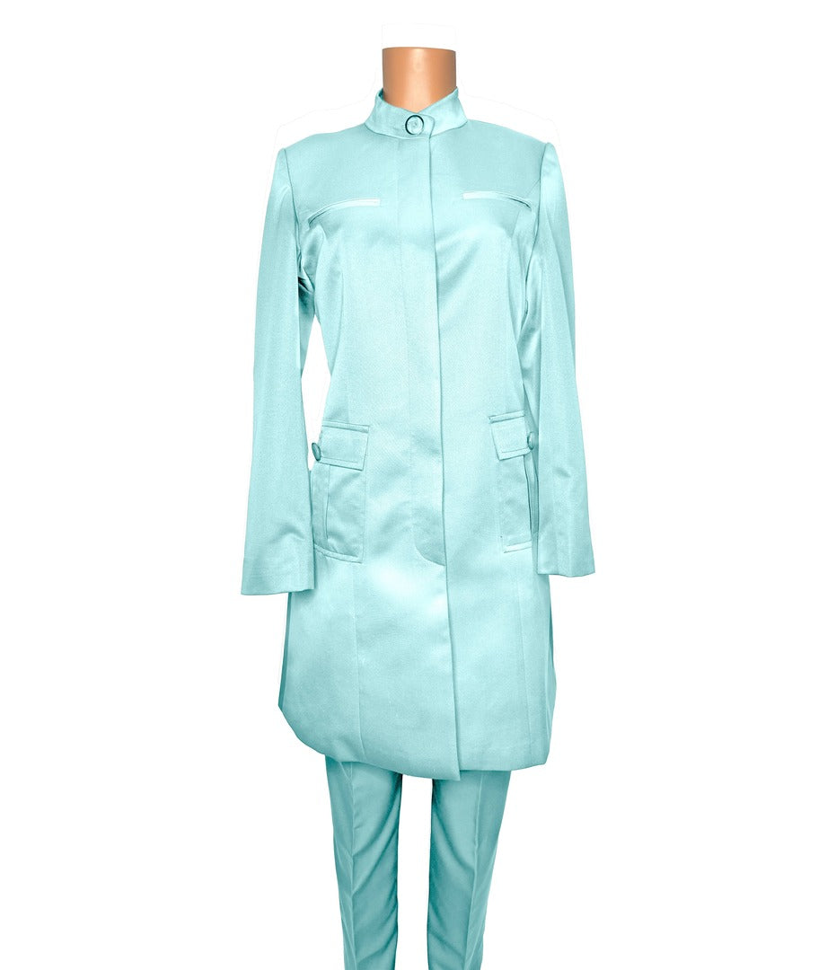 Whole body front view of the Avid 2 three-piece calm waters garment on a mannequin, designed for Muslim sisters in the Nation of Islam who value women's modest clothing.