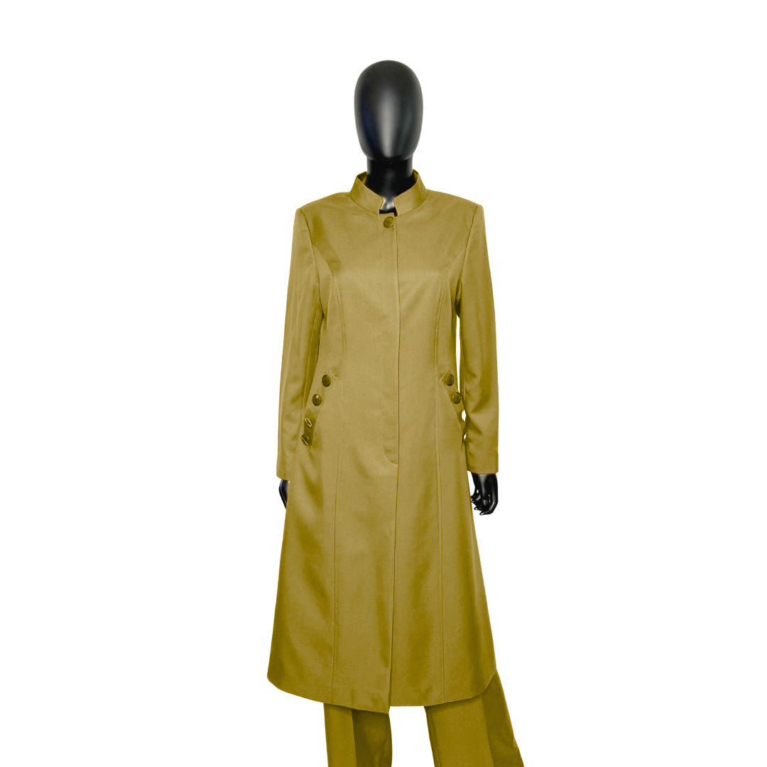 Whole body front view of the Cheryl three-piece brush garment on a mannequin, designed for Muslim sisters in the Nation of Islam who value women's modest clothing.