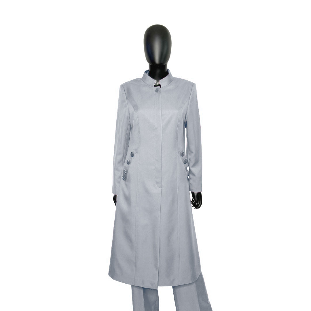 Whole body front view of the Cheryl three-piece northern droplet garment on a mannequin, designed for Muslim sisters in the Nation of Islam who value women's modest clothing.