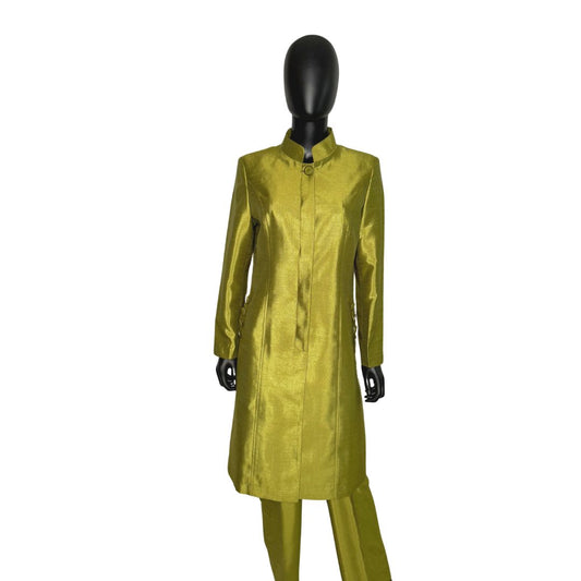 Whole body front view of the Cheryl three-piece olive garment on a mannequin, designed for Muslim sisters in the Nation of Islam who value women's modest clothing.