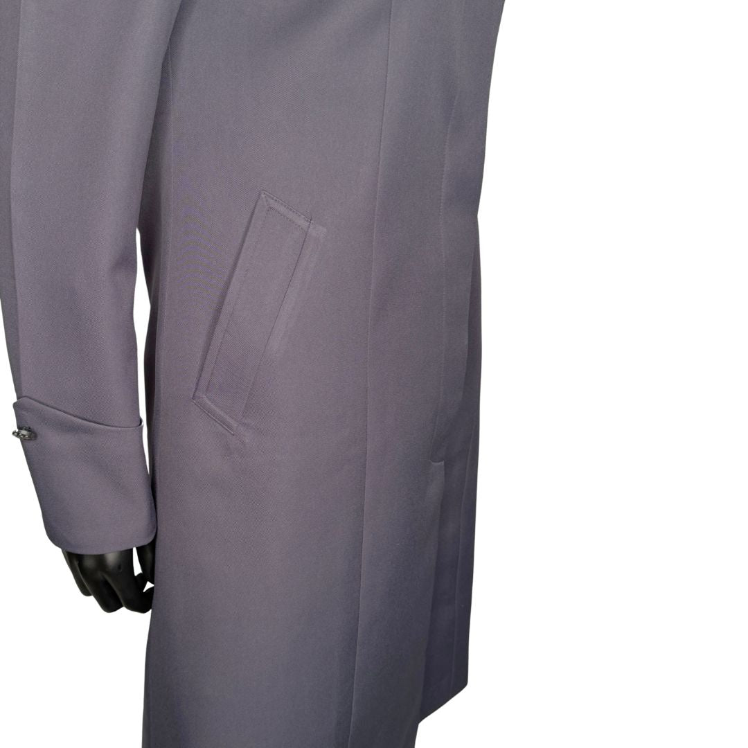 Side pocket view of the Hasana three-piece dark gray garment on a mannequin, designed for Muslim sisters in the Nation of Islam who value women's modest clothing.