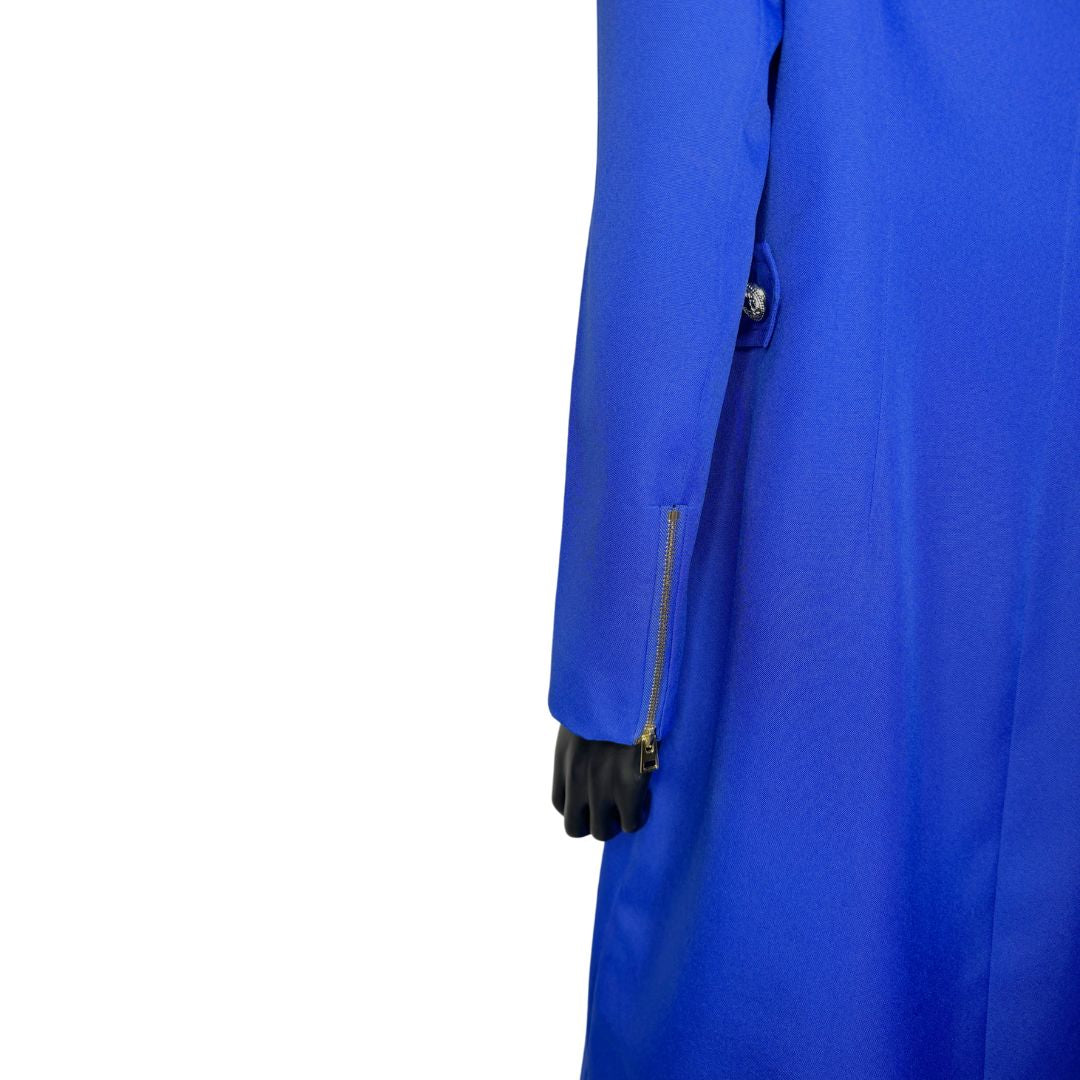 Cuff view of the Maalikah three-piece blue garment on a mannequin, designed for Muslim sisters in the Nation of Islam who value women's modest clothing.