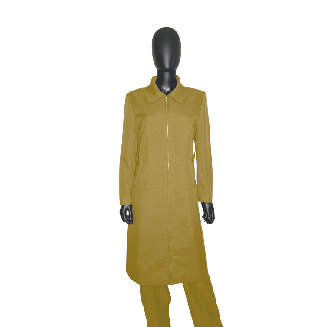 Whole body front view of the Maalikah three-piece brush garment on a mannequin, designed for Muslim sisters in the Nation of Islam who value women's modest clothing.