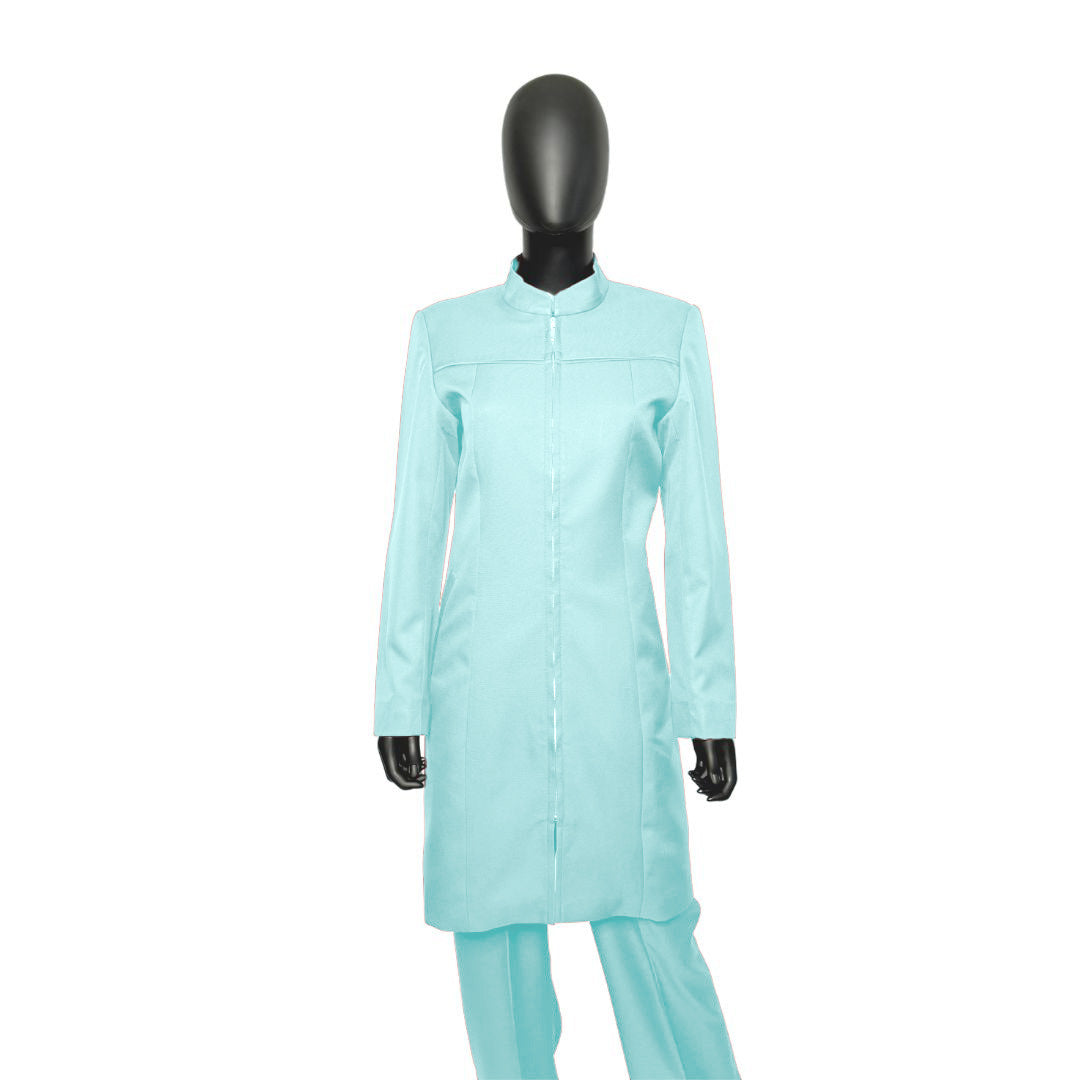 Whole body front view of the Najah three-piece calm waters garment on a mannequin, designed for Muslim sisters in the Nation of Islam who value women's modest clothing.