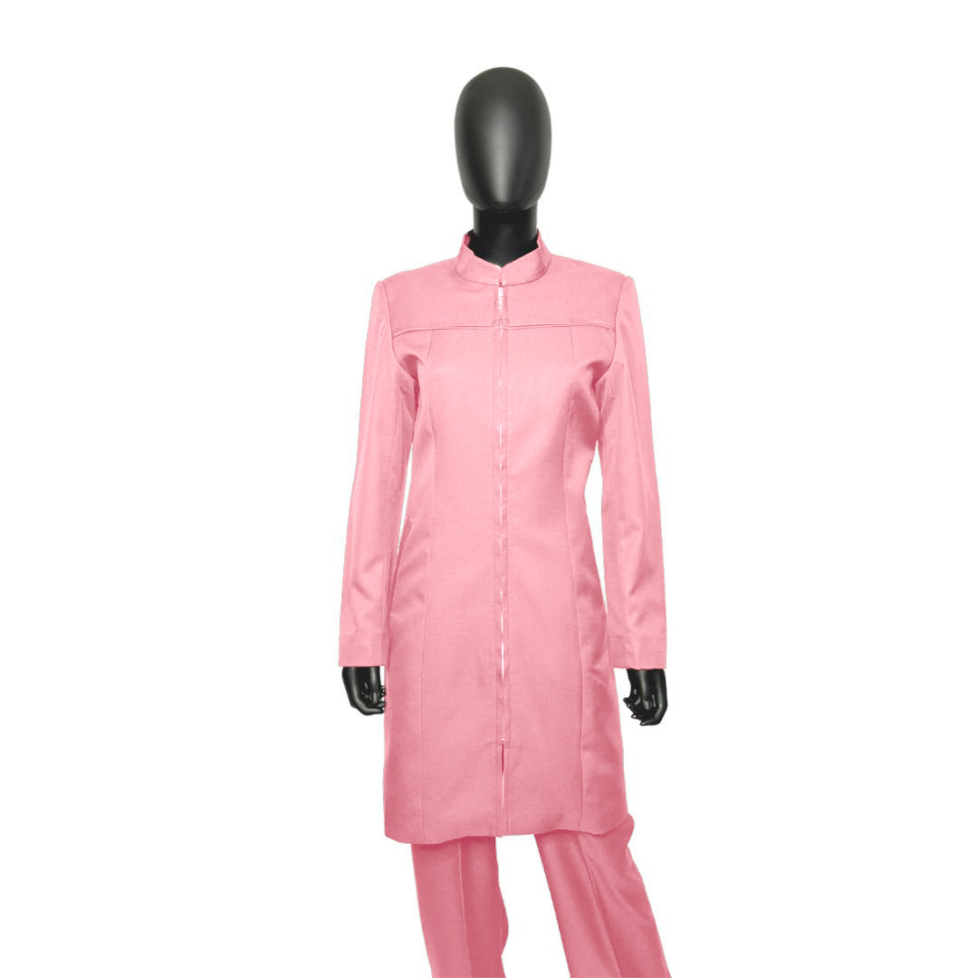 Whole body front view of the Najah three-piece rosewater glow garment on a mannequin, designed for Muslim sisters in the Nation of Islam who value women's modest clothing.