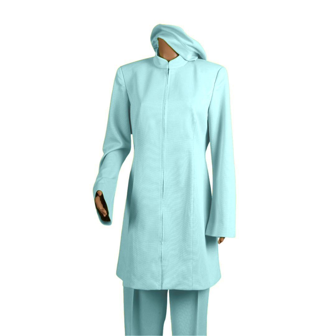 Whole body front view of the Sleek three-piece calm waters garment on a mannequin, designed for Muslim sisters in the Nation of Islam who value women's modest clothing.