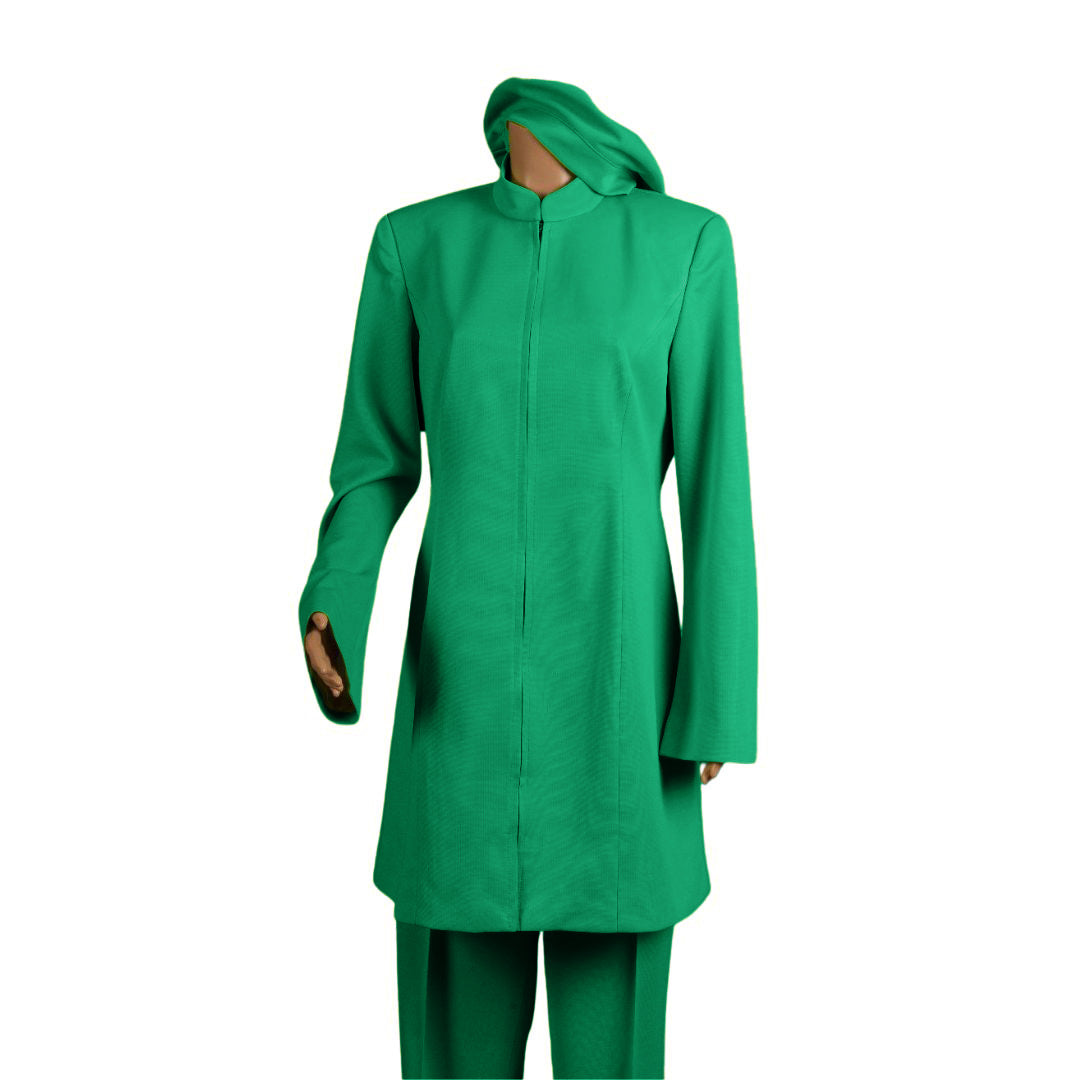 Whole body front view of the Sleek three-piece mint garment on a mannequin, designed for Muslim sisters in the Nation of Islam who value women's modest clothing.