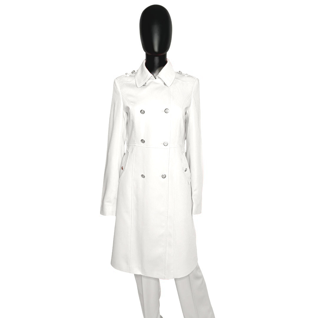 Whole body front view of the Warrior three-piece brilliant white garment on a mannequin, designed for Muslim sisters in the Nation of Islam who value women's modest clothing.