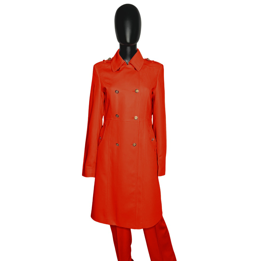 Whole body front view of the Warrior three-piece fiery coral garment on a mannequin, designed for Muslim sisters in the Nation of Islam who value women's modest clothing.