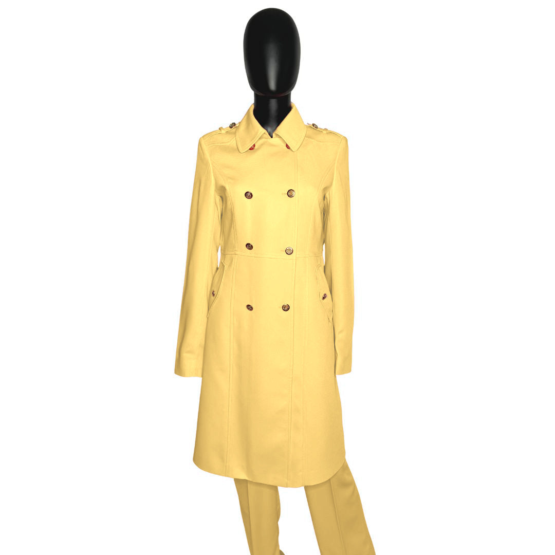 Whole body front view of the Warrior three-piece lemon drop garment on a mannequin, designed for Muslim sisters in the Nation of Islam who value women's modest clothing.